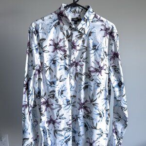 Men's Express Floral Button Down (White/Blue)